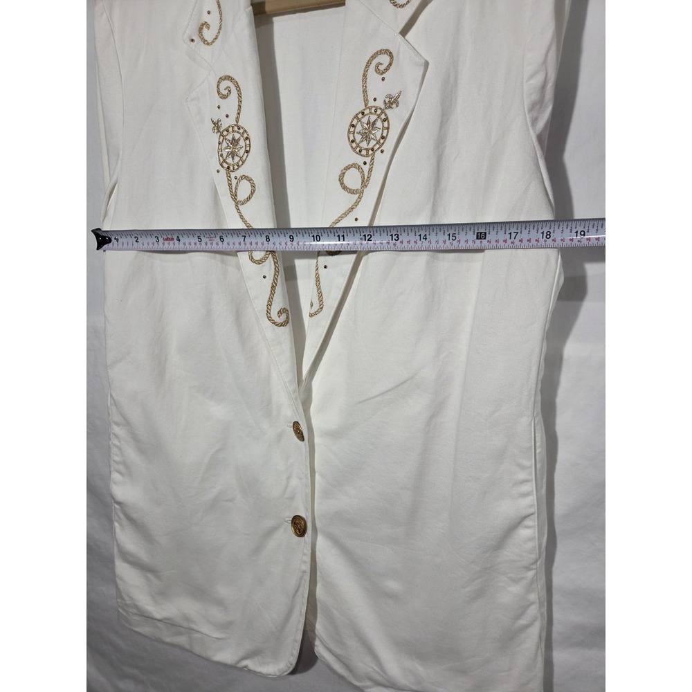 90s City Girl Sport Blazer Gold Embroidery Trim Sz 12 Nautical Coastal Grandma - Picture 10 of 12